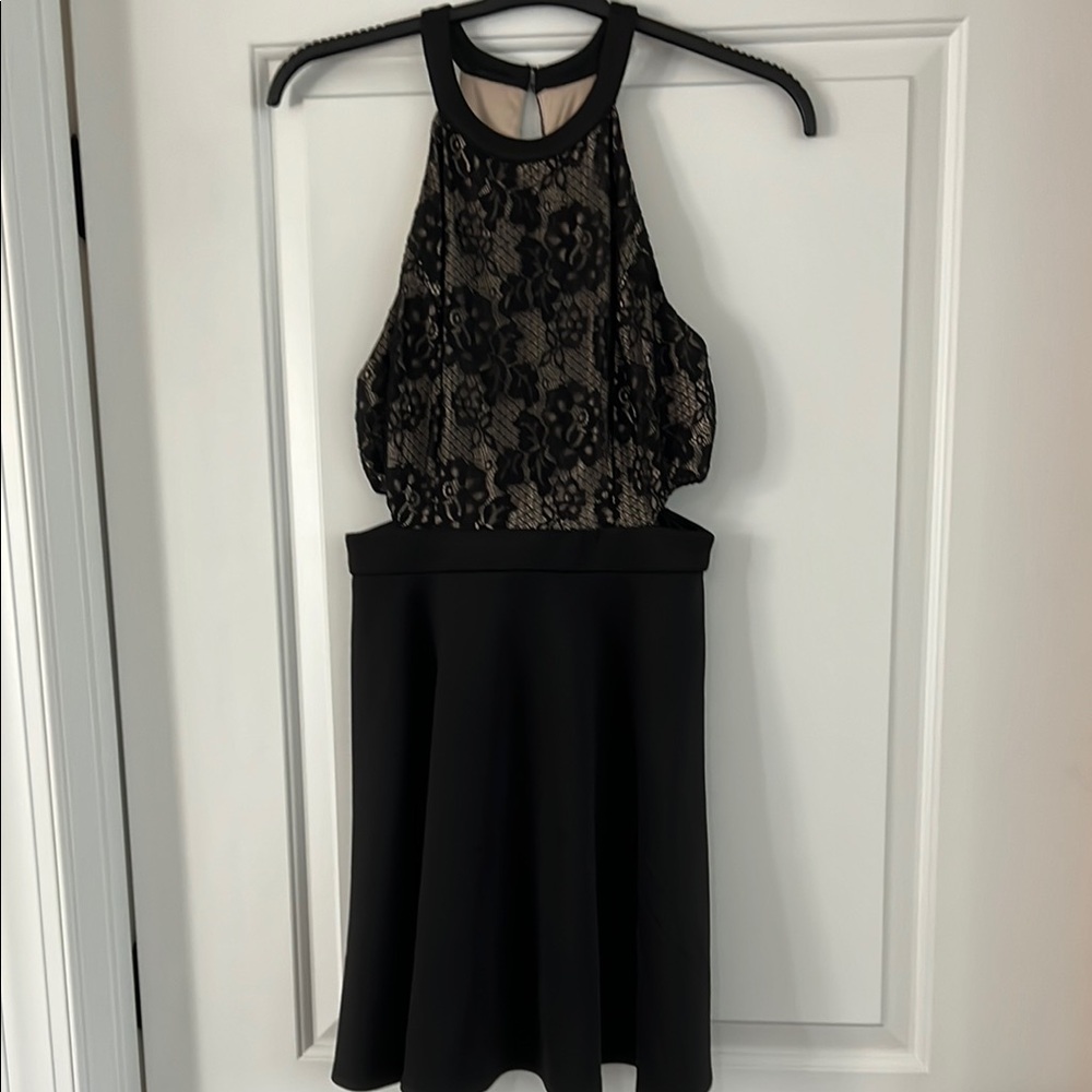 Speechless Black and Beige Lace Mini Dress